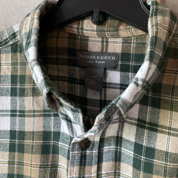 Saddlebred Tall Man, 100% cotton flannel, green & cream plaid, men’s size 2XLT - Picture 3 of 9